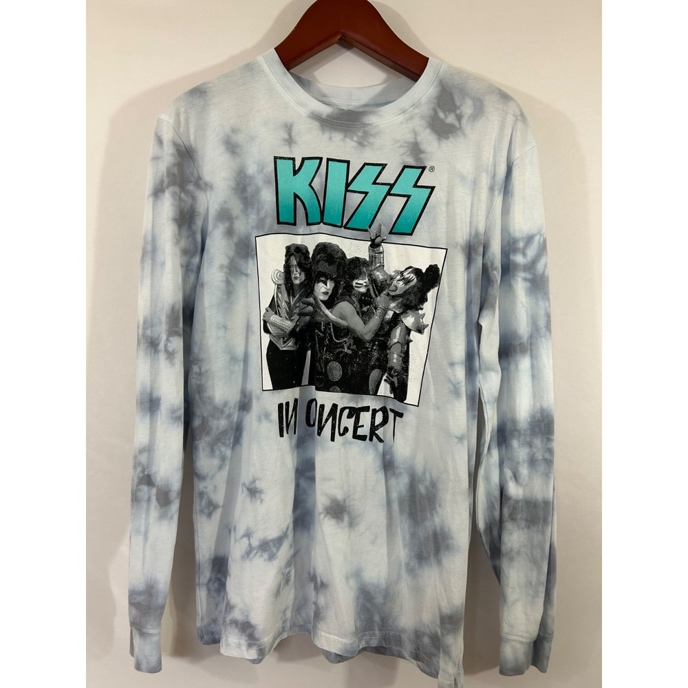 Kiss In Concert Gray T-Shirt‎ Men's Sz Large Long Sleeve Tie Dye Graphic